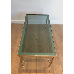 Neoclassical Gilt Metal Blue Glass Coffee Table Style Maison Jansen 1940
