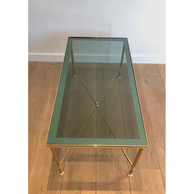 Neoclassical Gilt Metal Blue Glass Coffee Table Style Maison Jansen 1940