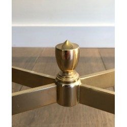 Neoclassical Gilt Metal Blue Glass Coffee Table Style Maison Jansen 1940