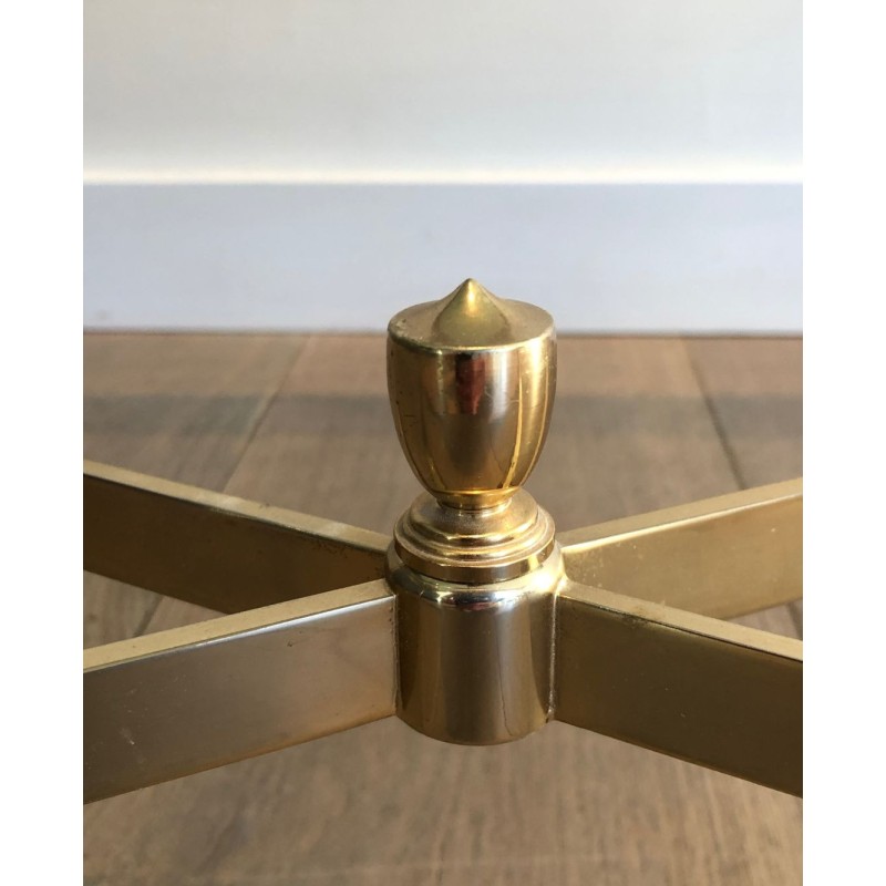 Neoclassical Gilt Metal Blue Glass Coffee Table Style Maison Jansen 1940