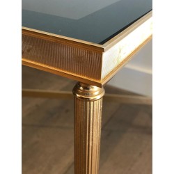 Table Basse Néoclassique Métal Doré Verre Bleuté Goût Maison Jansen 1940