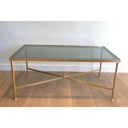 Table Basse Néoclassique Métal Doré Verre Bleuté Goût Maison Jansen 1940