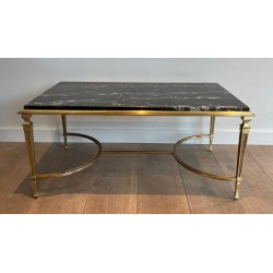 Table Basse Art Déco Bronze Marbre Portor Noir Goût Maison Jansen vers 1940