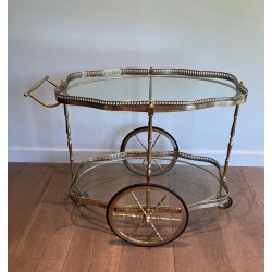 Table Roulante Ovale Néoclassique Laiton Double Plateau Verre Travail Français 1940