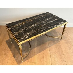 Table Basse Art Déco Bronze Marbre Portor Noir Goût Maison Jansen vers 1940