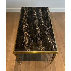 Table Basse Art Déco Bronze Marbre Portor Noir Goût Maison Jansen vers 1940
