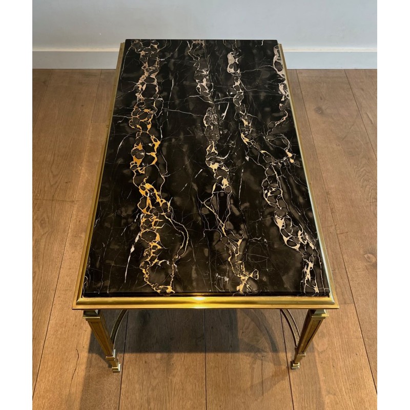 Table Basse Art Déco Bronze Marbre Portor Noir Goût Maison Jansen vers 1940