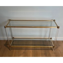 Console Mid-Century Lucite Métal Doré Travail Français France vers 1970
