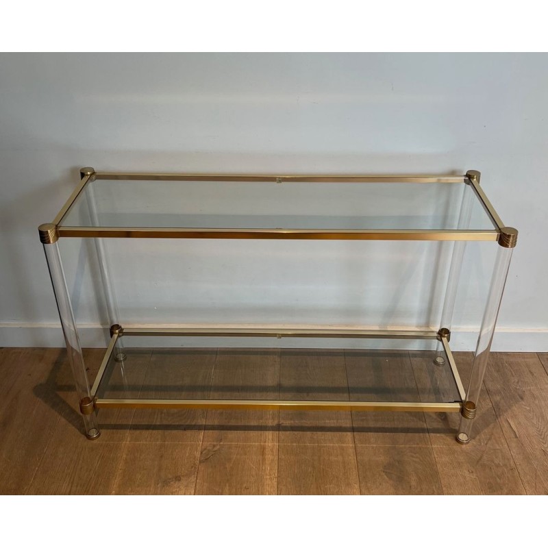 Mid-Century Lucite Gilt Metal Console Table French Work France circa 1970
