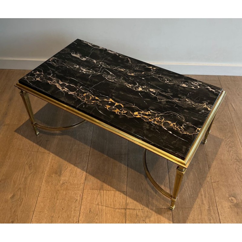 Table Basse Art Déco Bronze Marbre Portor Noir Goût Maison Jansen vers 1940