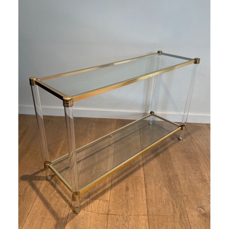 Mid-Century Lucite Gilt Metal Console Table French Work France circa 1970