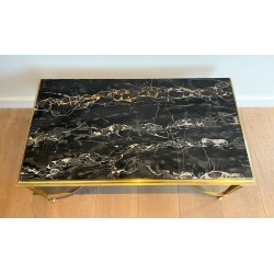 Art Déco Bronze Black Portor Marble Coffee Table Style Maison Jansen circa 1940