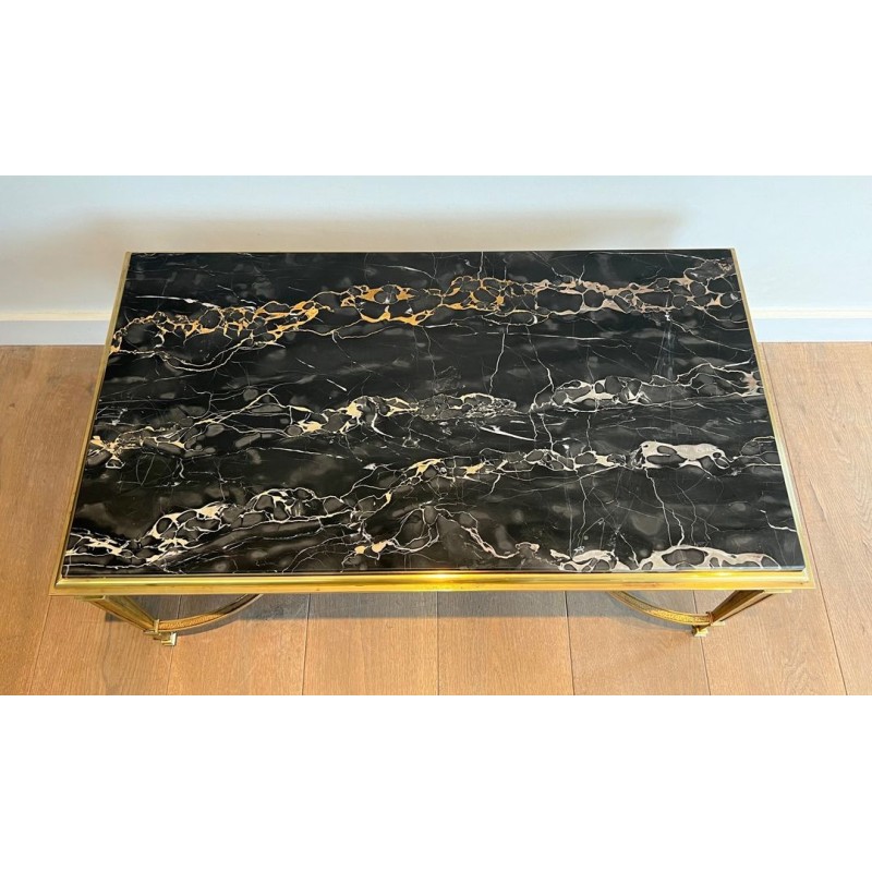 Table Basse Art Déco Bronze Marbre Portor Noir Goût Maison Jansen vers 1940