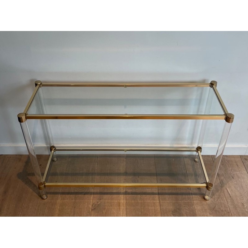 Mid-Century Lucite Gilt Metal Console Table French Work France circa 1970