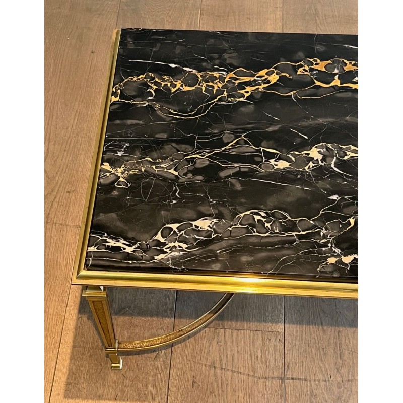 Table Basse Art Déco Bronze Marbre Portor Noir Goût Maison Jansen vers 1940