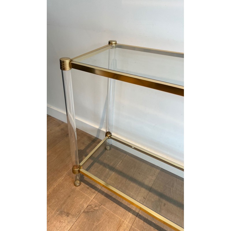 Mid-Century Lucite Gilt Metal Console Table French Work France circa 1970