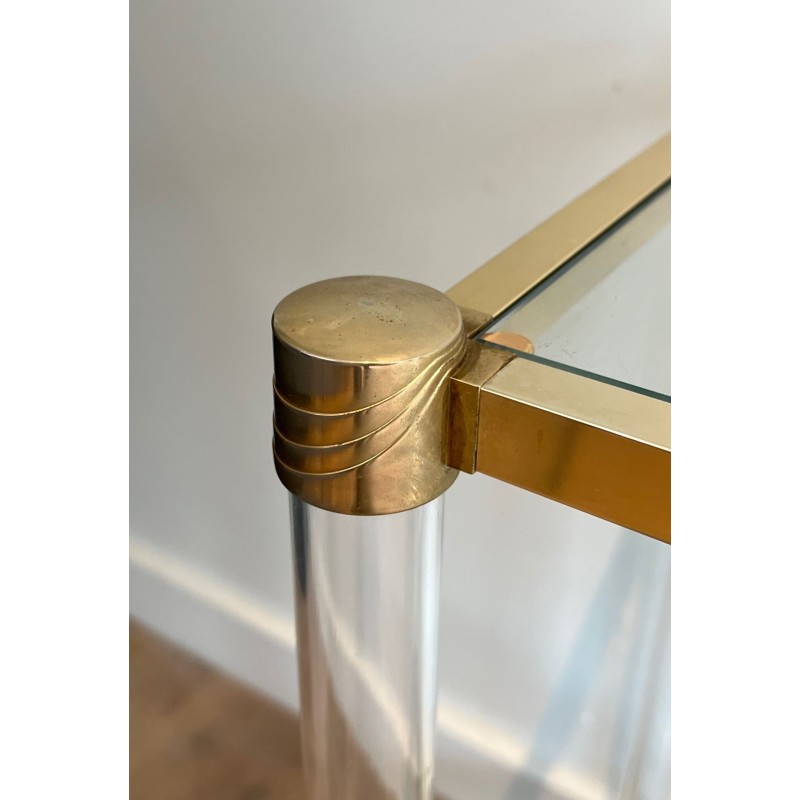 Mid-Century Lucite Gilt Metal Console Table French Work France circa 1970