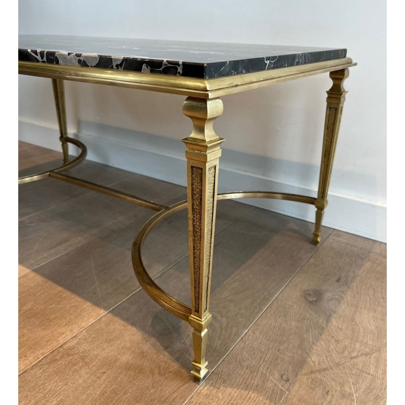 Table Basse Art Déco Bronze Marbre Portor Noir Goût Maison Jansen vers 1940