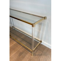 Console Mid-Century Lucite Métal Doré Travail Français France vers 1970