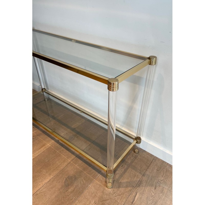 Mid-Century Lucite Gilt Metal Console Table French Work France circa 1970