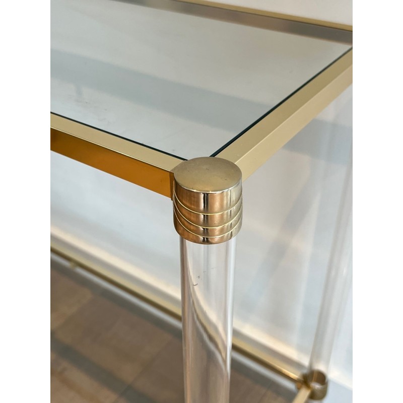 Console Mid-Century Lucite Métal Doré Travail Français France vers 1970
