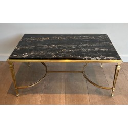 Table Basse Art Déco Bronze Marbre Portor Noir Goût Maison Jansen vers 1940