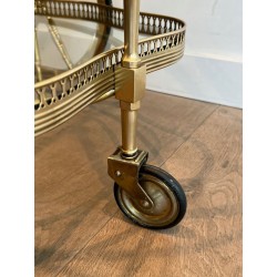 Table Roulante Ovale Néoclassique Laiton Double Plateau Verre Travail Français 1940