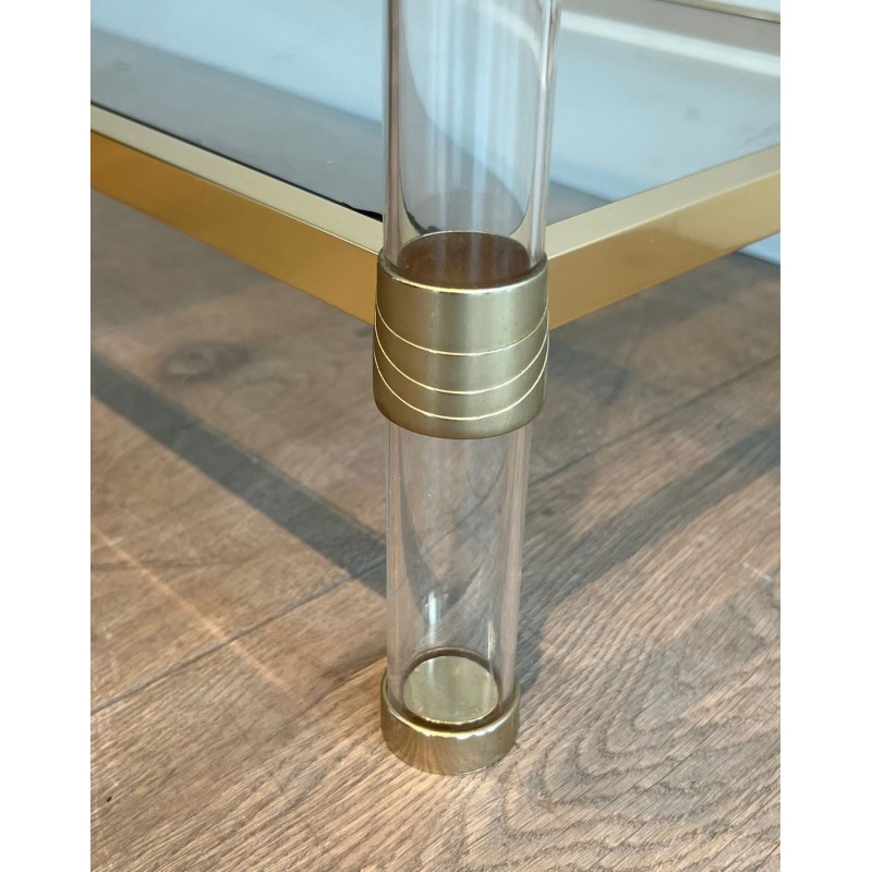 Console Mid-Century Lucite Métal Doré Travail Français France vers 1970