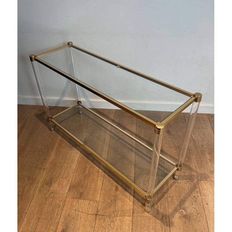 Mid-Century Lucite Gilt Metal Console Table French Work France circa 1970