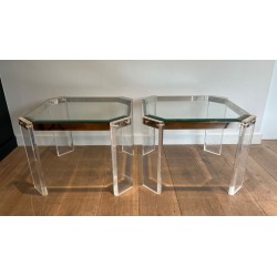 Paire Bouts Canapé Octogonaux Lucite Chrome Maison Jansen France vers 1970