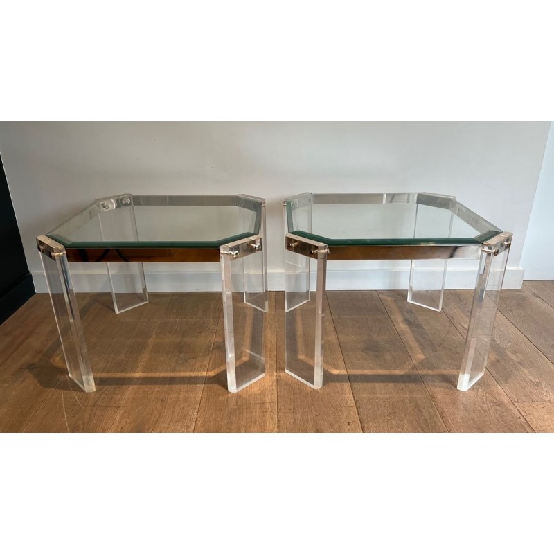 Paire Bouts Canapé Octogonaux Lucite Chrome Maison Jansen France vers 1970