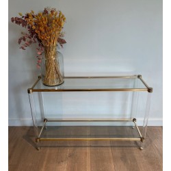 Mid-Century Lucite Gilt Metal Console Table French Work France circa 1970