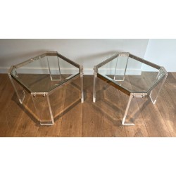 Paire Bouts Canapé Octogonaux Lucite Chrome Maison Jansen France vers 1970