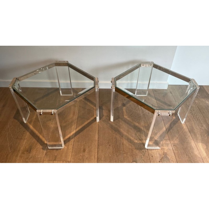Paire Bouts Canapé Octogonaux Lucite Chrome Maison Jansen France vers 1970