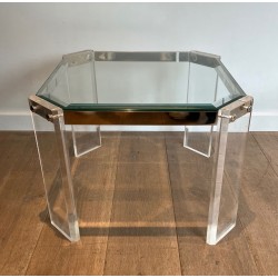 Paire de Bouts de Canapés Octogonaux en Plexiglass et Chrome de la Maison Jansen