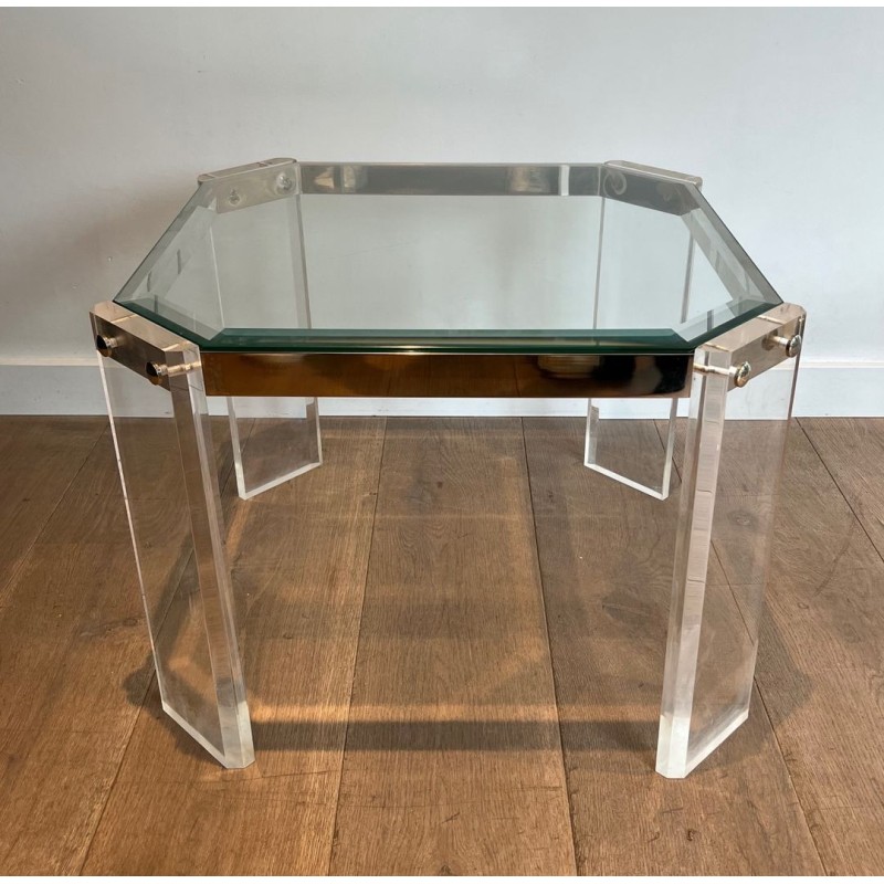 Paire Bouts Canapé Octogonaux Lucite Chrome Maison Jansen France vers 1970