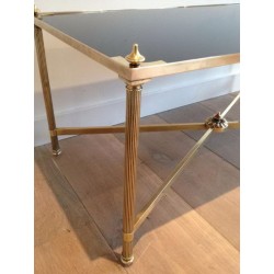 Table Basse Art Déco Laiton Verre Laqué Noir Maison Jansen France vers 1940