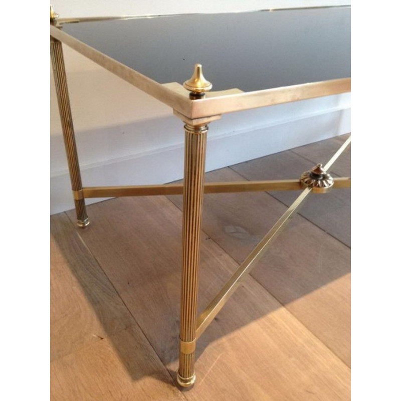 Table Basse Art Déco Laiton Verre Laqué Noir Maison Jansen France vers 1940