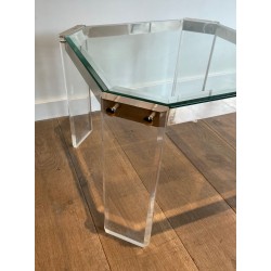 Paire de Bouts de Canapés Octogonaux en Plexiglass et Chrome de la Maison Jansen