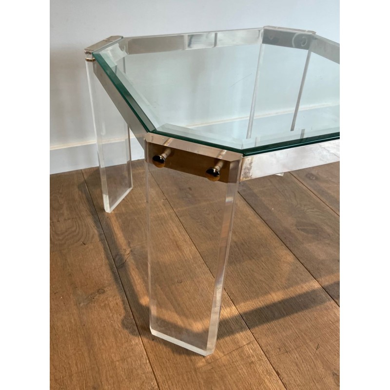 Paire de Bouts de Canapés Octogonaux en Plexiglass et Chrome de la Maison Jansen