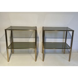 Paire Bouts Canapé Mid-Century Laiton Verre Fumé Travail Français vers 1970