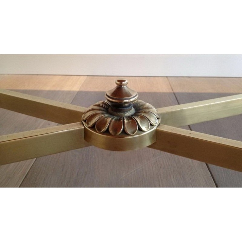 Art Déco Brass Black Lacquered Glass Coffee Table Maison Jansen France circa 1940