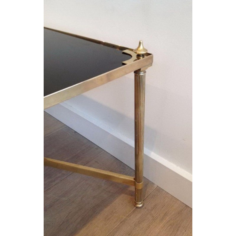 Table Basse Art Déco Laiton Verre Laqué Noir Maison Jansen France vers 1940