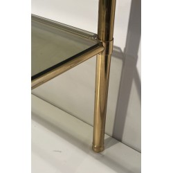 Paire Bouts Canapé Mid-Century Laiton Verre Fumé Travail Français vers 1970