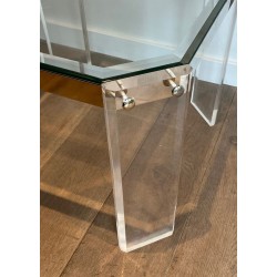 Paire de Bouts de Canapés Octogonaux en Plexiglass et Chrome de la Maison Jansen