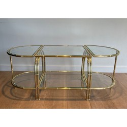 Table Basse Tripartite Art Déco Laiton Faux-Bambou Goût Maison Baguès vers 1940