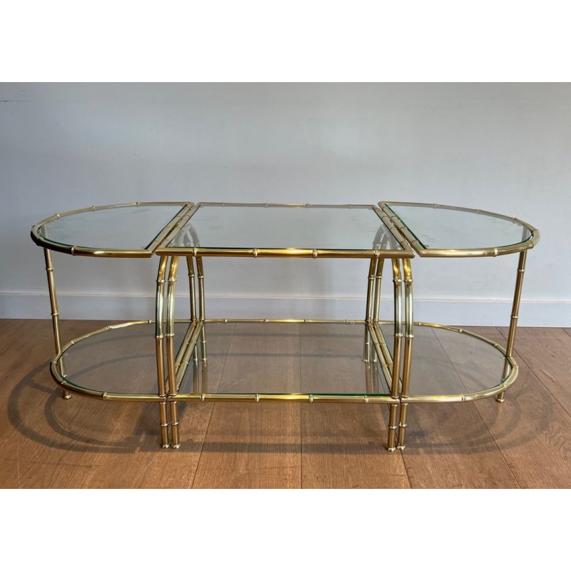 Table Basse Tripartite Art Déco Laiton Faux-Bambou Goût Maison Baguès vers 1940