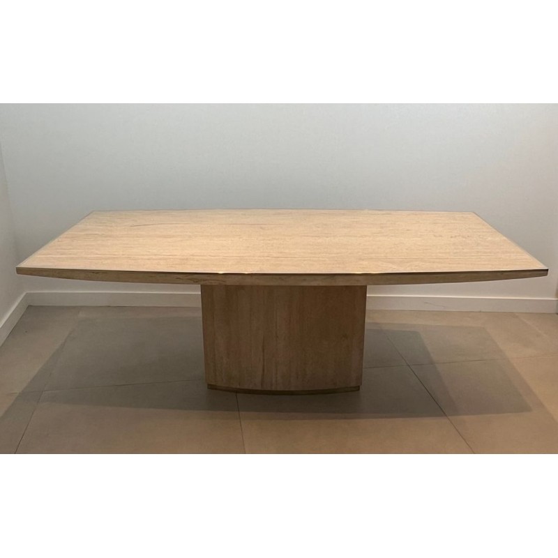 Table de Salle à Manger en Travertin et Laiton de Willy Rizzo