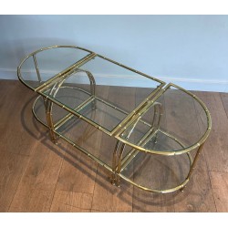 Art Déco Faux-Bamboo Brass Tripartite Coffee Table Style Maison Baguès circa 1940