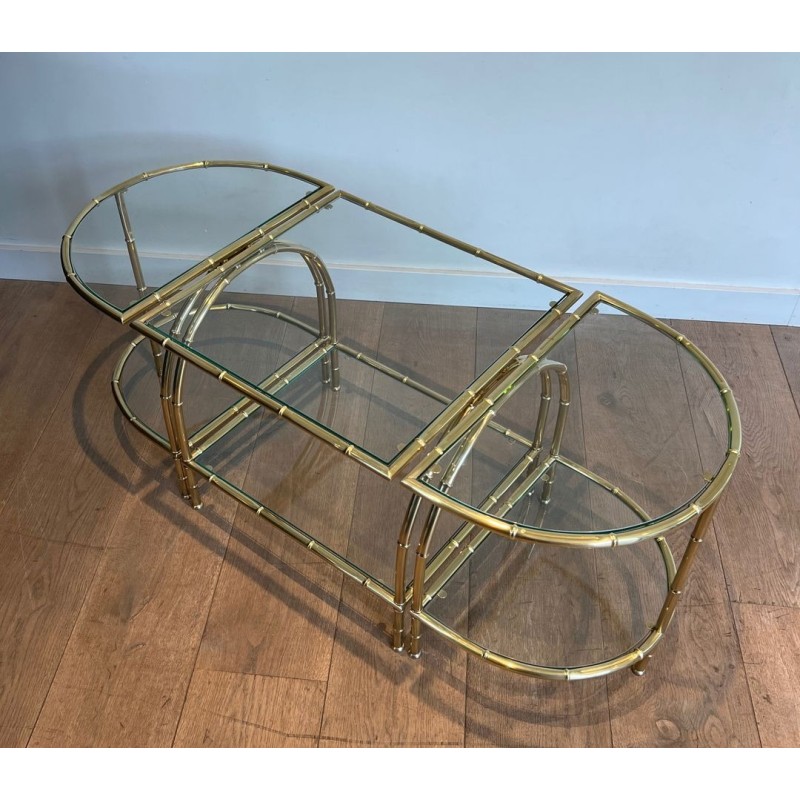 Art Déco Faux-Bamboo Brass Tripartite Coffee Table Style Maison Baguès circa 1940